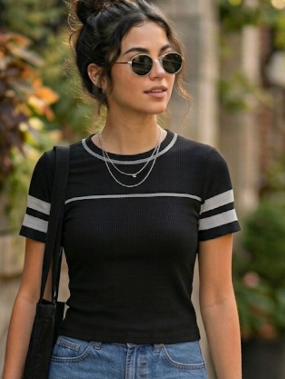 h.i.p. Black Short Sleeve Tee with Silver Contrast Trim